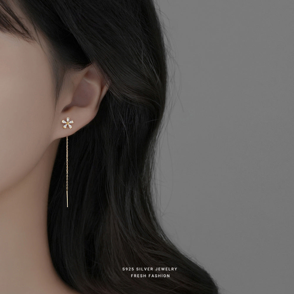 925 Flower long Earrings