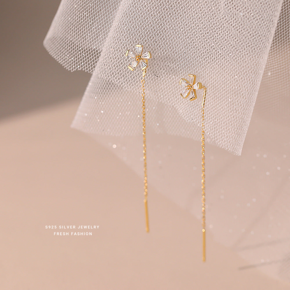 925 Flower long Earrings