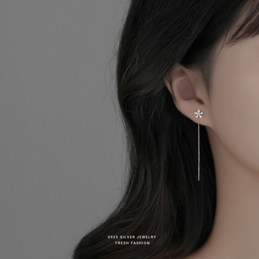925 Flower long Earrings